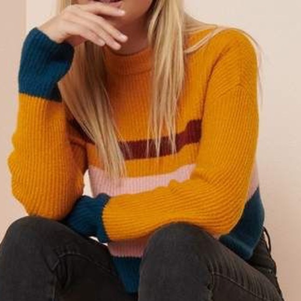 Garage Cropped Colorblock Ribbed Sweater - Picture 2 of 5